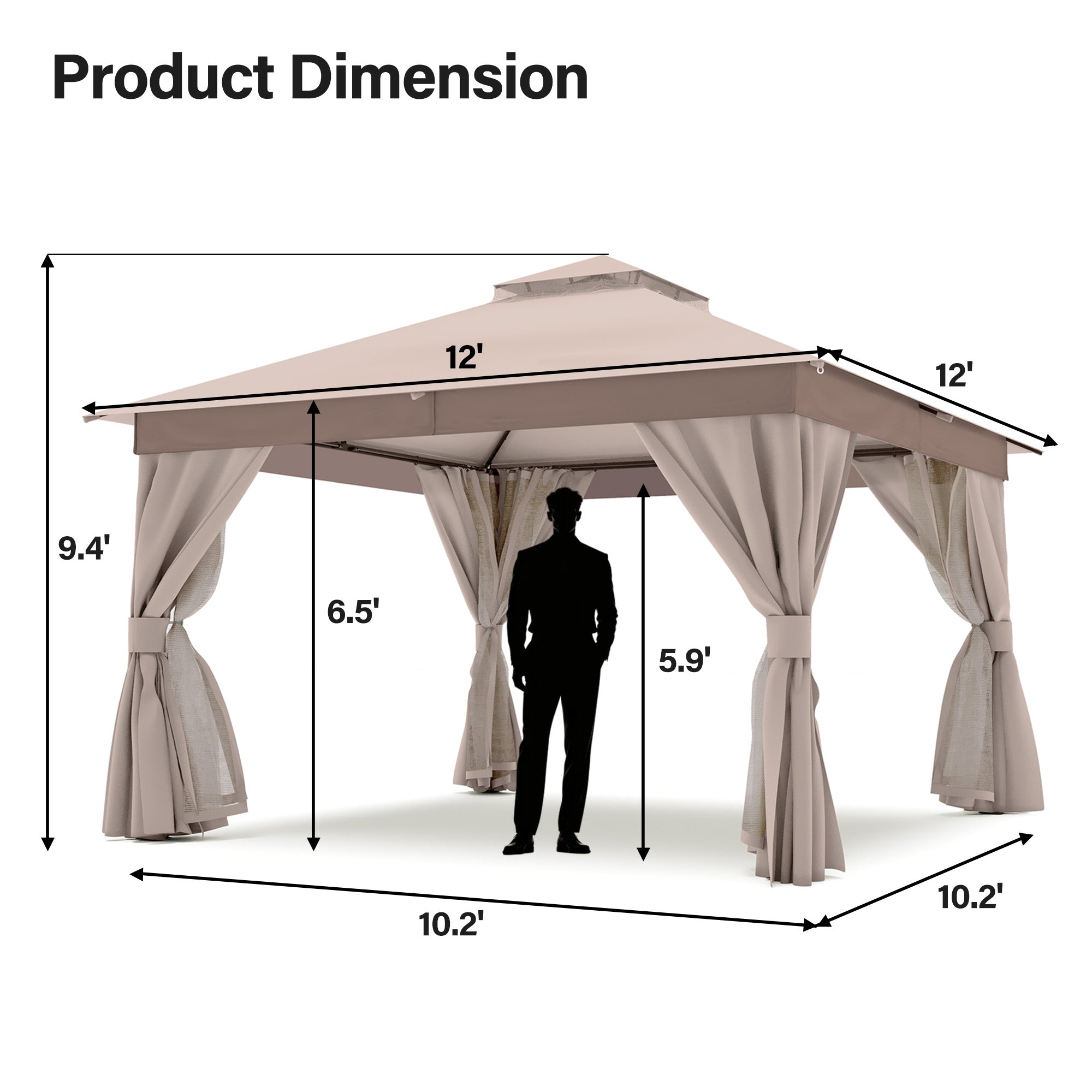 LAUSAINT HOME 8'X 8' Patio Steel Gazebo, Outdoor Heavy Duty