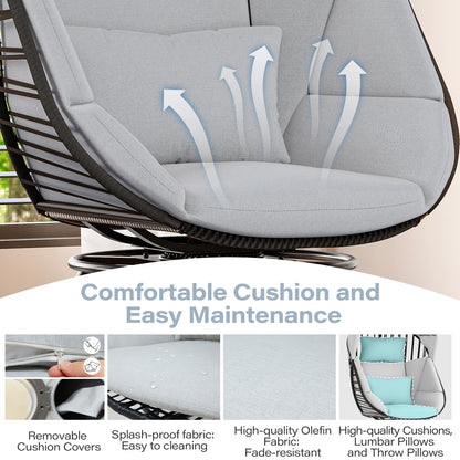 LAUSAINT HOME Oversized 360° Swivel Rattan Egg Chair with Cushion