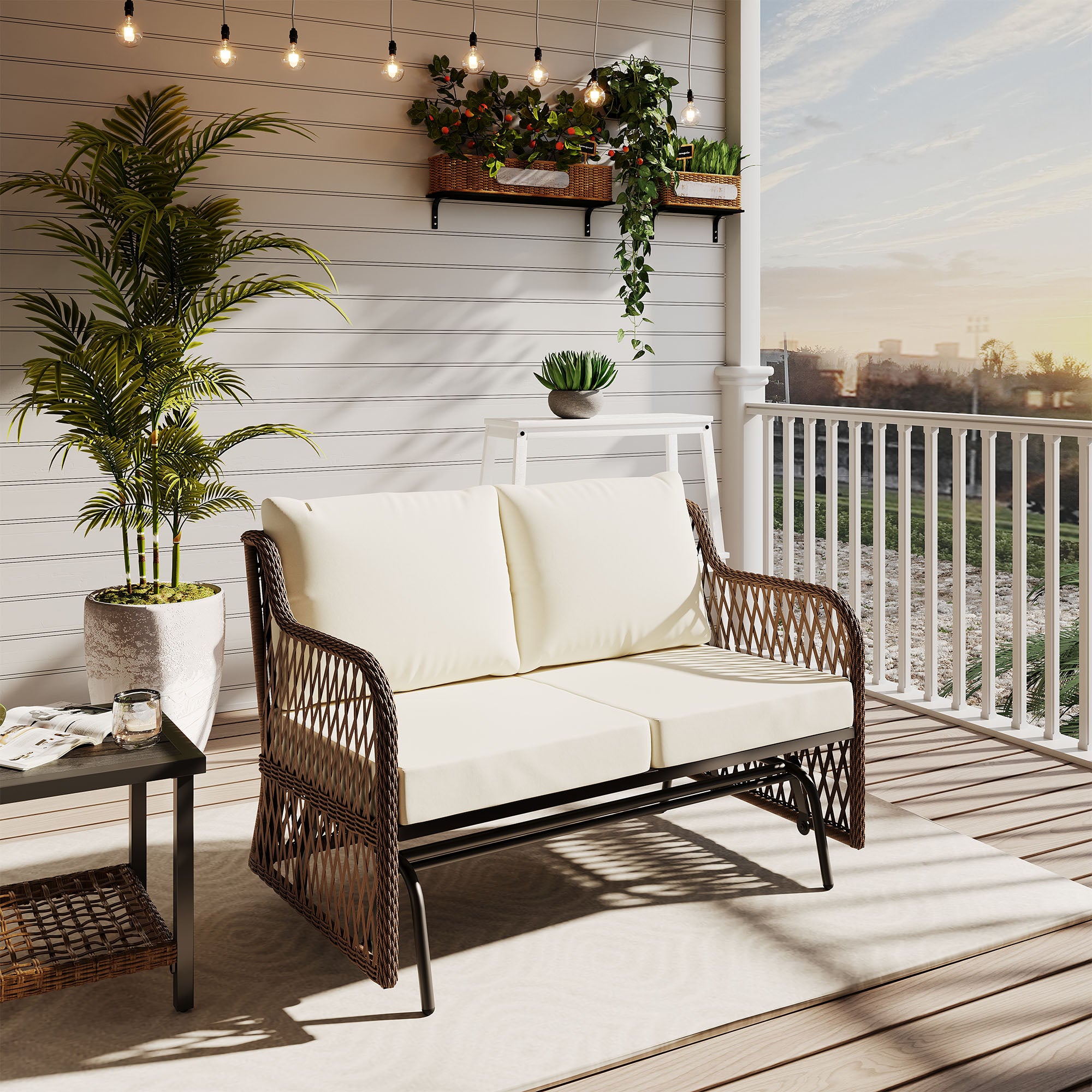 LAUSAINT HOME 2 Person Outdoor Ratten Patio Swing Glider with Cushion