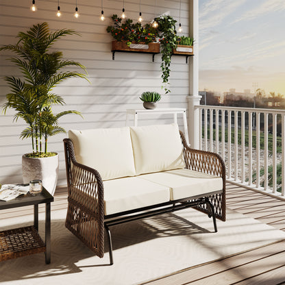 LAUSAINT HOME 2 Person Outdoor Ratten Patio Swing Glider with Cushion