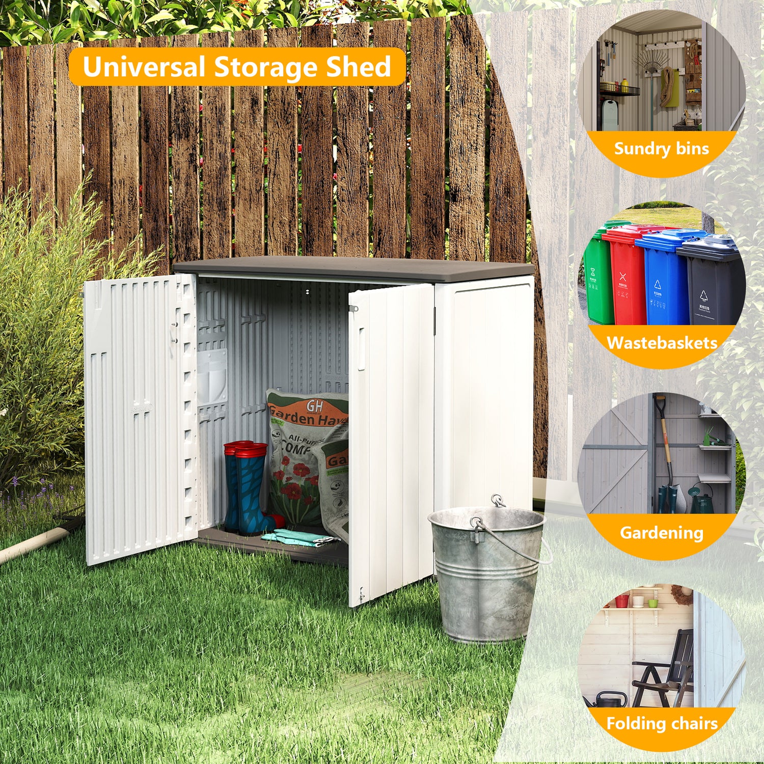 LAUSAINT HOME Vertical Storage Shed, Outdoor Storage Cabinet Resin Waterproof for Garden, Patio, Backyard