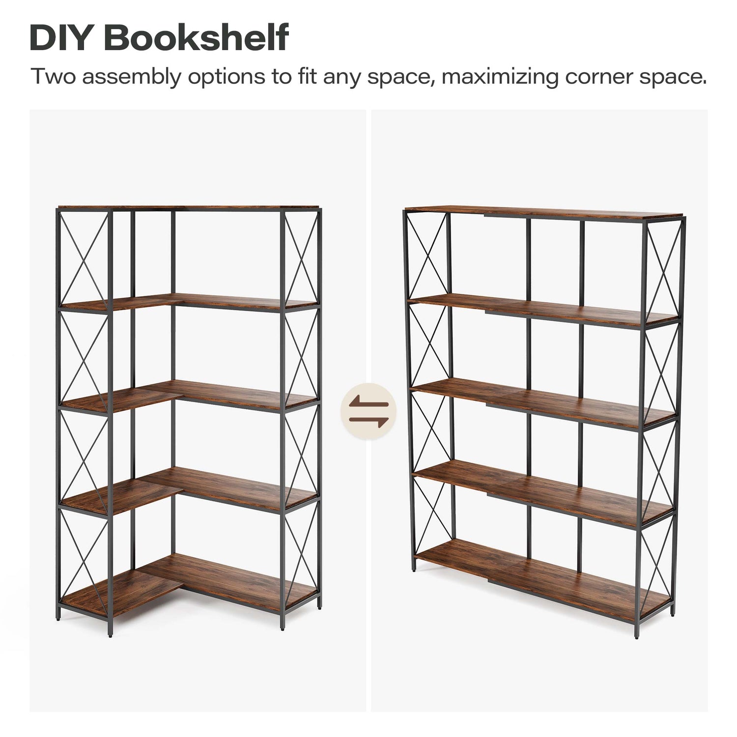 5-Tier L-Shaped Corner Bookcase