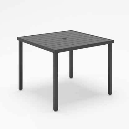 LAUSAINT HOME Outdoor Dining Table with Umbrella Hole, Weather Resistant Heavy Duty Metal Frame Table