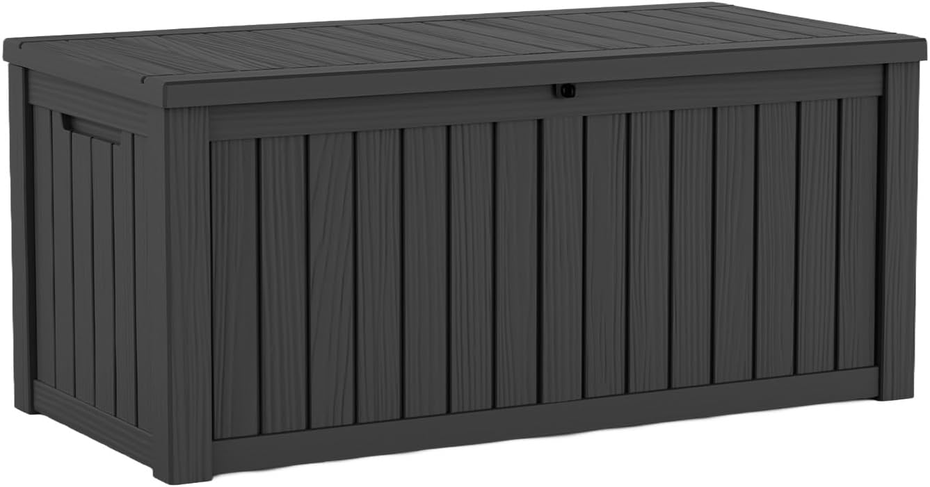 LAUSAINT HOME Resin Deck Box for Outdoor Storage - Weatherproof Patio Storage Bench