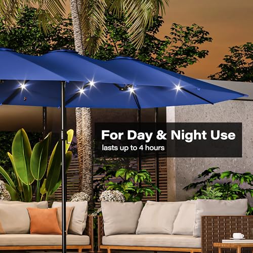 LAUSAINT HOME Large Double-Sided Rectangle Patio Umbrella with LED Light and Base, 13FT/15FT