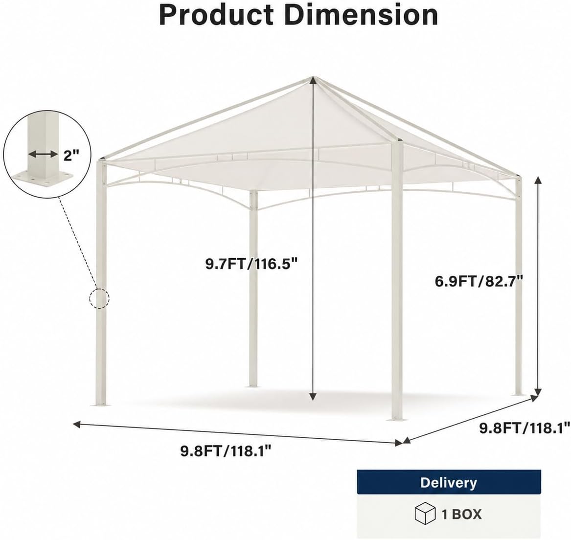 LAUSAINT HOME 10x10 Outdoor Shade Canopy Gazebo for Patio Lawn &amp; Garden, UV50+ Sun Protection Gazebo with 180G Polyester Fabric, Sturdy Powder Coated Metal Frame, Includes 8 Ground Stakes, Beige