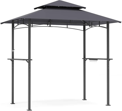 LAUSAINT HOME 5x8 FT Outdoor Grill Gazebo Canopy, BBQ Gazebo with 2-Tier Vented Top, 2 Durable Shelves &amp; Metal Frame Grill ShelterDark Gray
