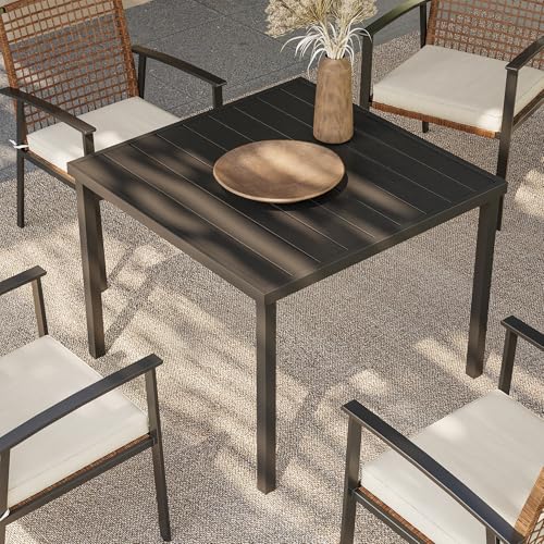 LAUSAINT HOME Outdoor Dining Table for 4, Square Table with Umbrella Hole