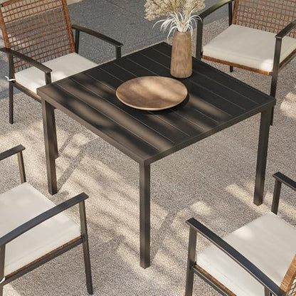 LAUSAINT HOME Outdoor Dining Table for 4, Square Table with Umbrella Hole