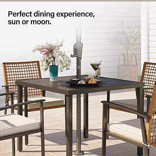 LAUSAINT HOME Outdoor Dining Table for 4, Square Table with Umbrella Hole