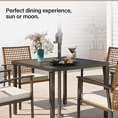 LAUSAINT HOME Outdoor Dining Table for 4, Square Table with Umbrella Hole