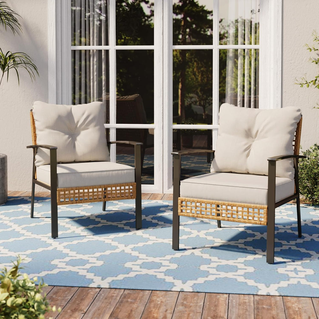 LAUSAINT HOME Outdoor Rattan Bistro Set, 2 Chairs