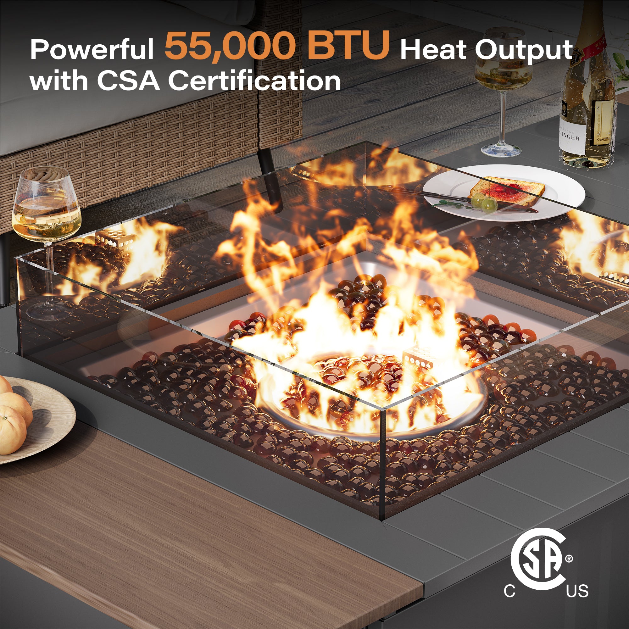 64&quot; Gas Fire Pit Table with expandable Tabletop, 55,000 BTU