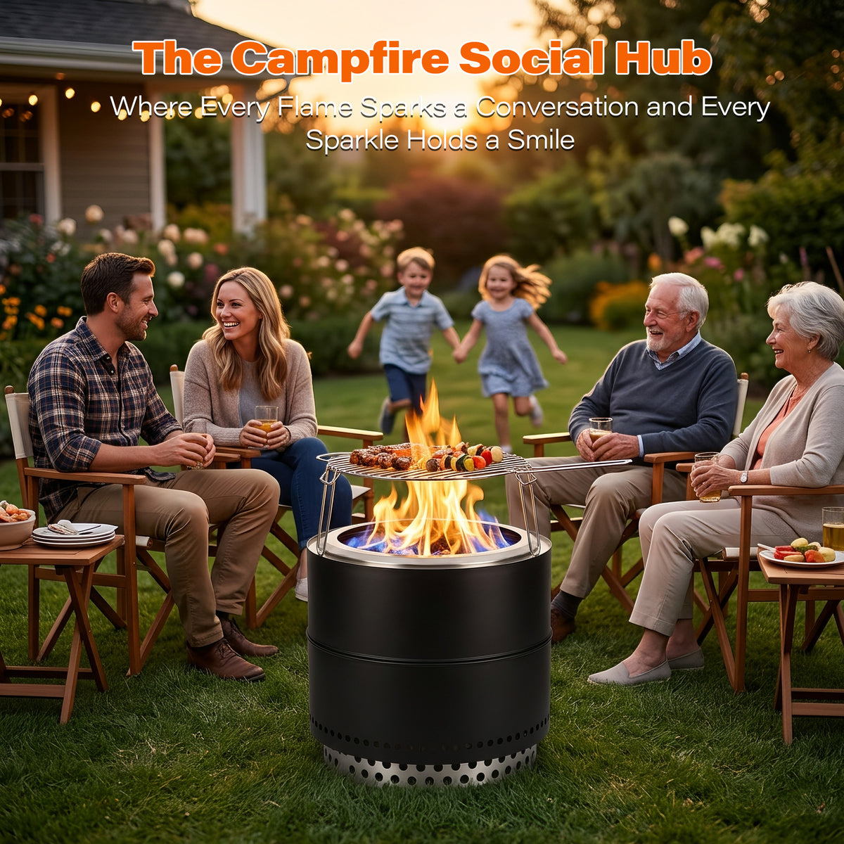 Lausaint Home 20 Inch Smokeless Fire Pit, Outdoor Wood Burning Firepit with Grill Grate &amp; Stand