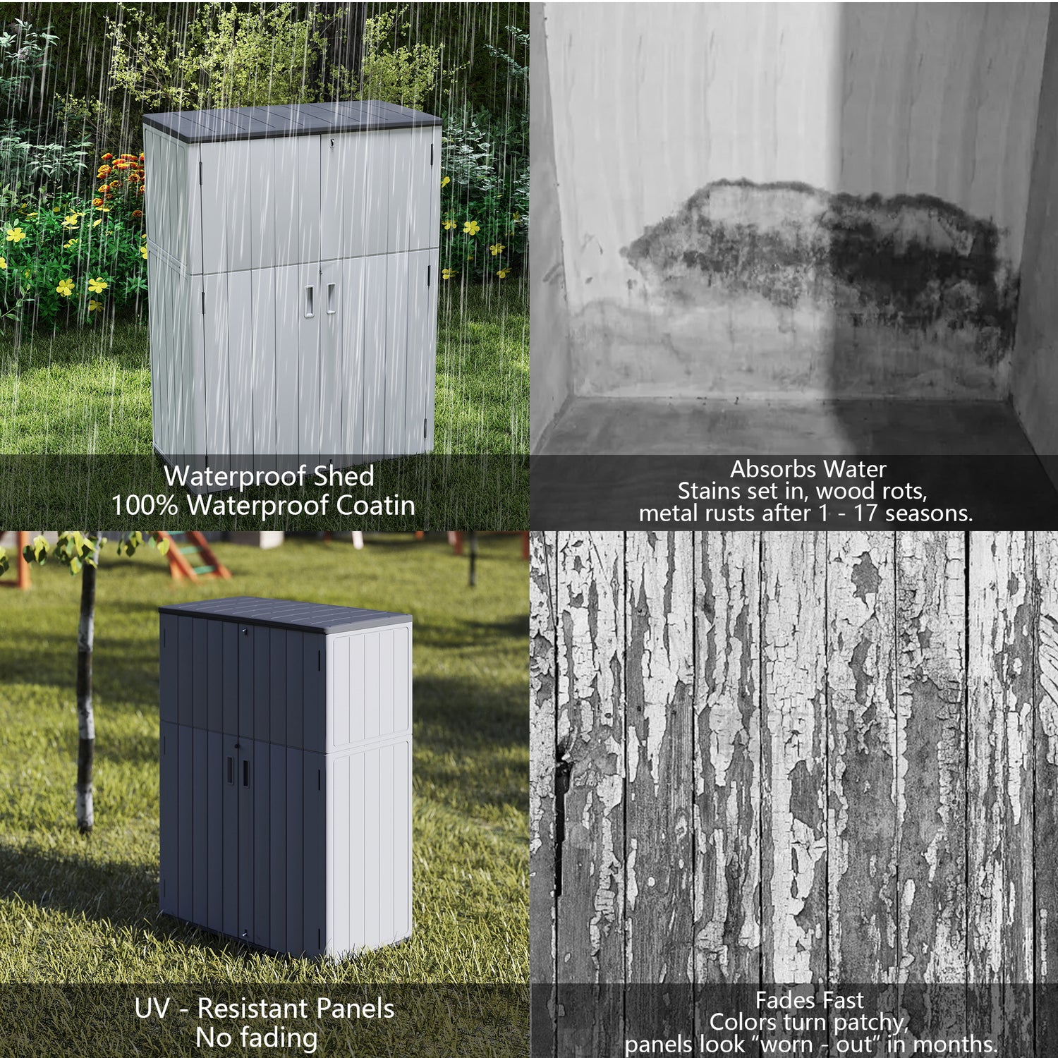 LAUSAINT HOME Vertical Storage Shed, Outdoor Storage Cabinet Resin Waterproof for Garden, Patio, Backyard