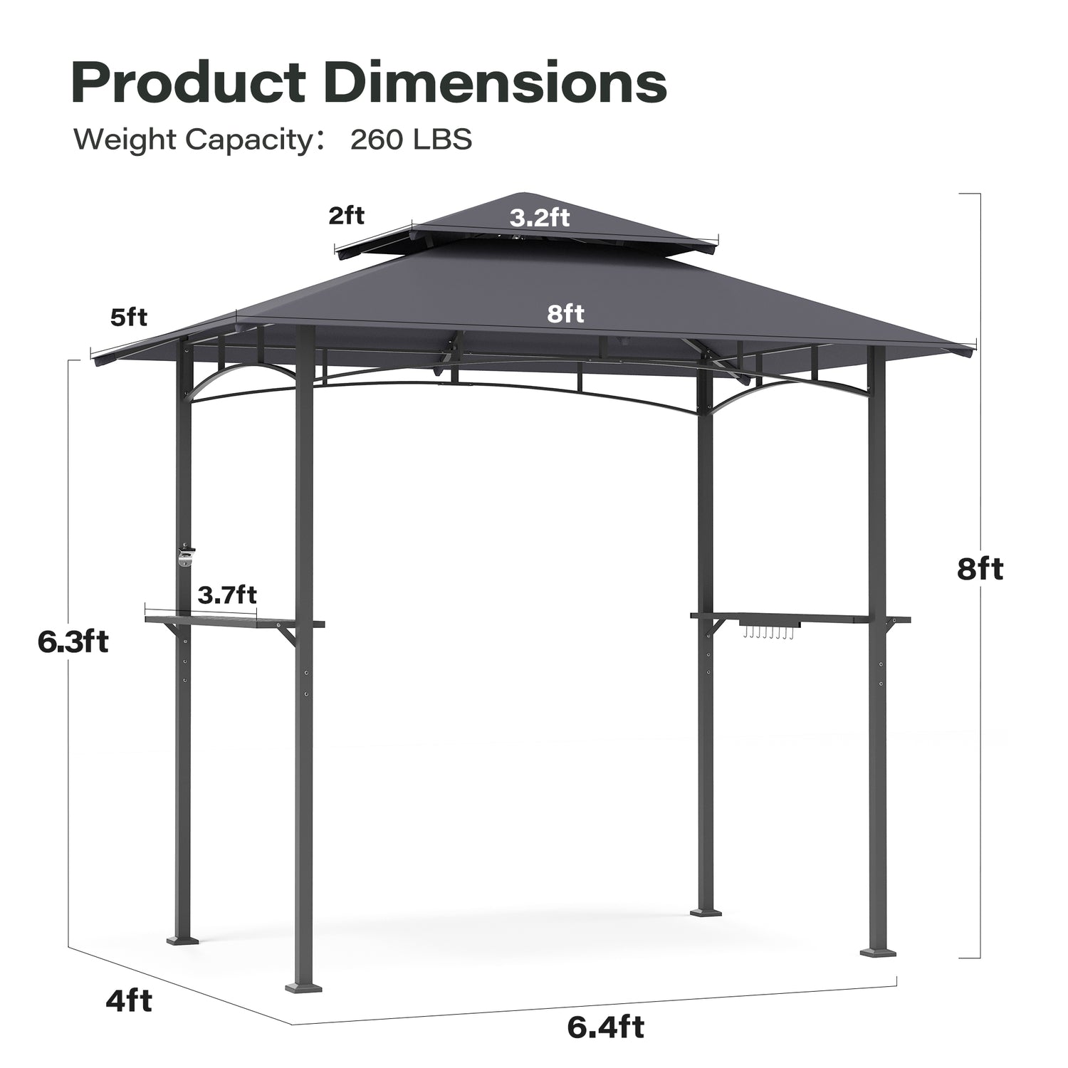 LAUSAINT HOME 8x5 FT Outdoor Grill BBQ Gazebo with 2-Tier Vented Top