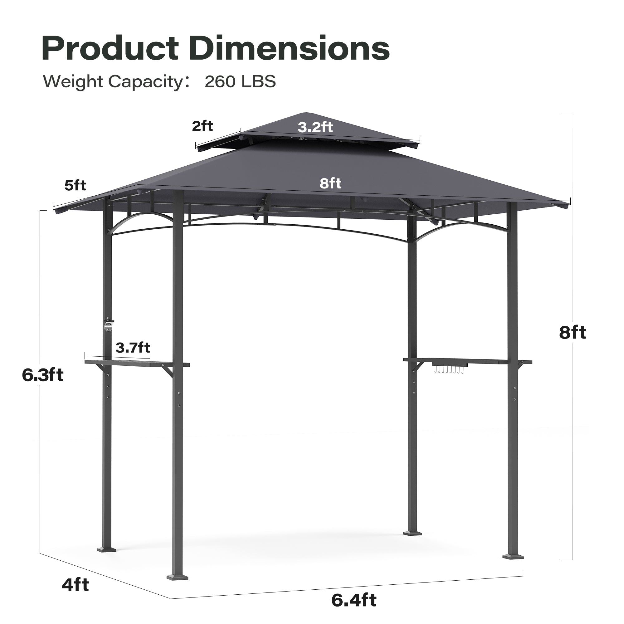 LAUSAINT HOME 8x5 FT Outdoor Grill BBQ Gazebo with 2-Tier Vented Top