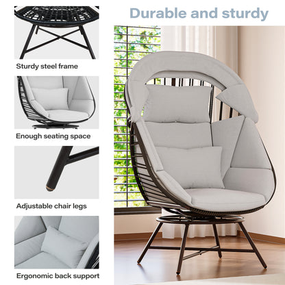 LAUSAINT HOME Oversized 360° Swivel Rattan Egg Chair with Cushion