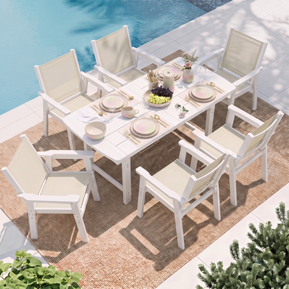 Lausaint Home 7-Piece Outdoor HDPE Dining Set with Textilene Chairs &amp; Umbrella Hole Table