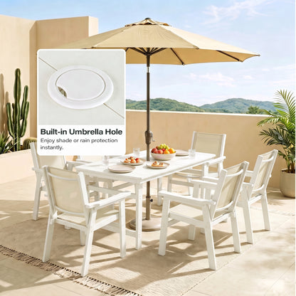 Lausaint Home 7-Piece Outdoor HDPE Dining Set with Textilene Chairs &amp; Umbrella Hole Table