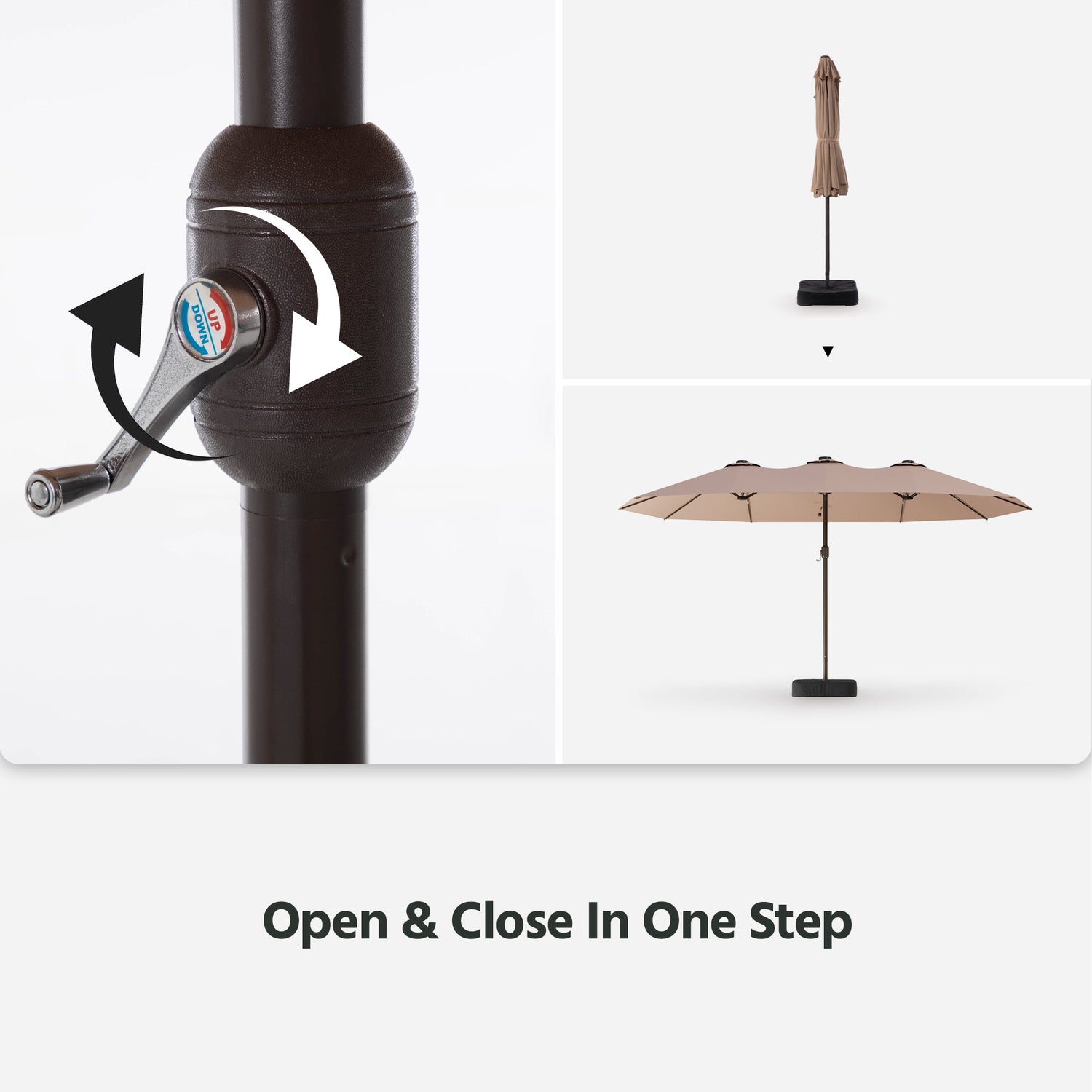 15ft Large Double-Sided Rectangle Outdoor Umbrella with Base