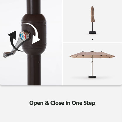 15ft Large Double-Sided Rectangle Outdoor Umbrella with Base