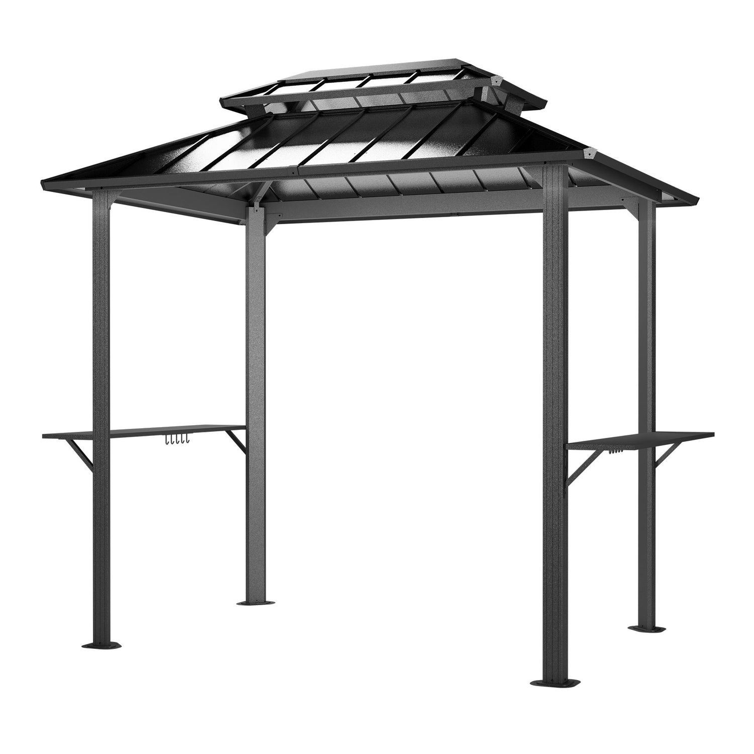 LAUSAINT HOME 8x6 ft Hardtop Double Roof Grill Gazebo, Black