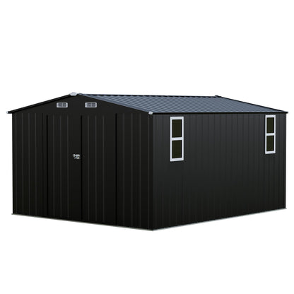 LAUSAINT HOME 10 x 3 FT 2-in-1 Metal Outdoor Storage Shed with Hardtop Gazebo, Lockable Galvanized Steel Lean-to Tool Shed with Sloped Roof, Black