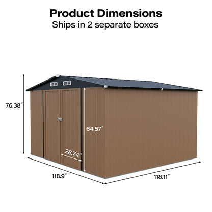 LAUSAINT HOME 10 x 3 FT 2-in-1 Metal Outdoor Storage Shed with Hardtop Gazebo, Lockable Galvanized Steel Lean-to Tool Shed with Sloped Roof, Black