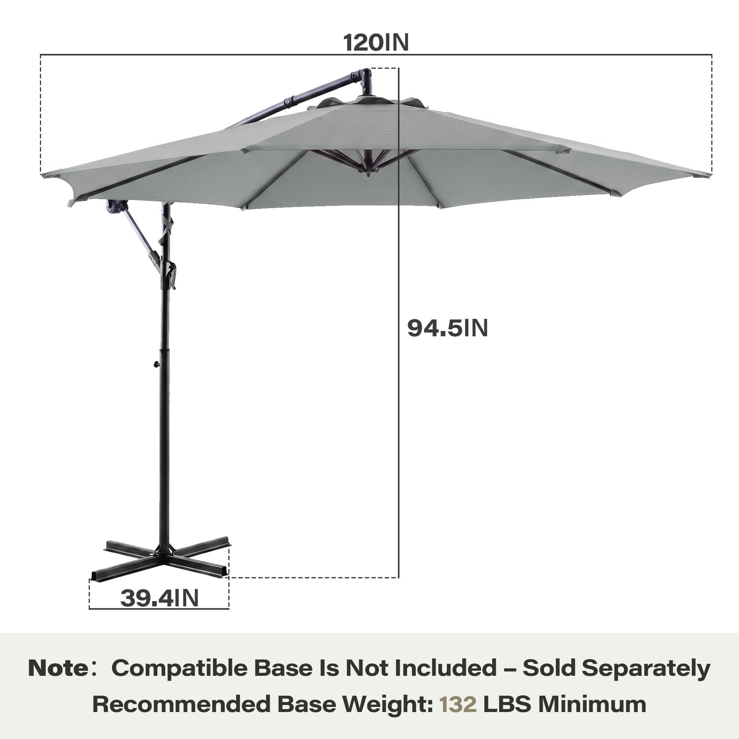 LAUSAINT HOME 10ft Offset Patio Umbrella, Cantilever Hanging Market Umbrella