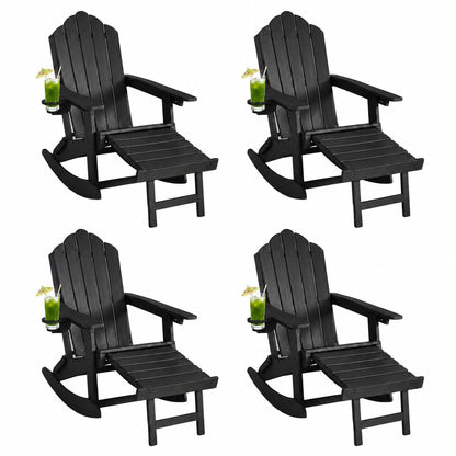 LAUSAINT HOME Folding Adirondack Rocking Chairs Set with Retractable Ottomans, 3-Position Adjustable Backrests and Cup Holders