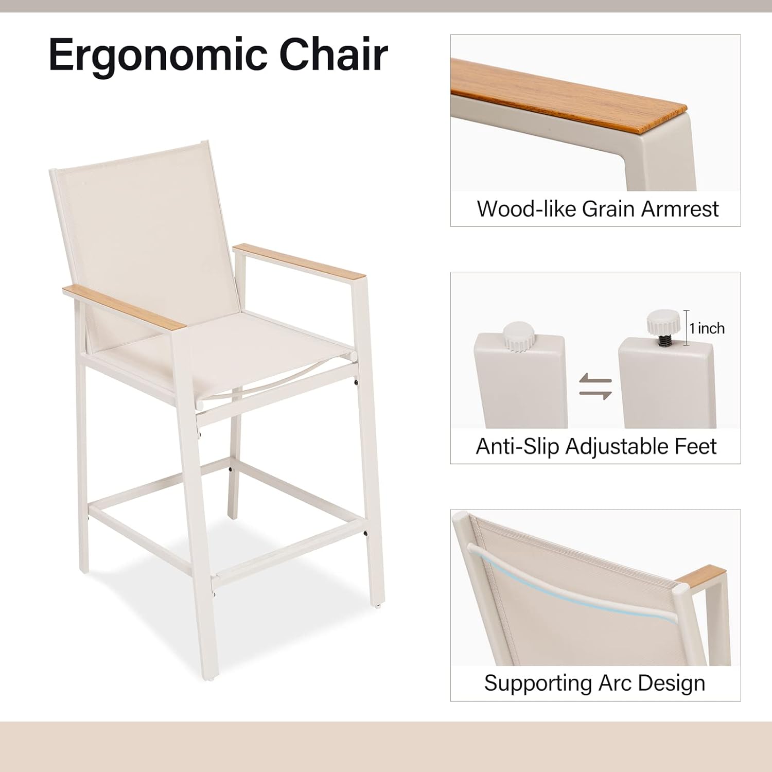 LAUSAINT HOME 3-Piece Patio Bar Set, All Weather Textilene Bar Height Table and Chairs Set