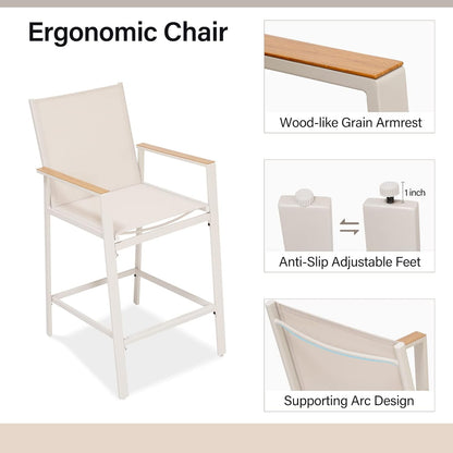 LAUSAINT HOME 3-Piece Patio Bar Set, All Weather Textilene Bar Height Table and Chairs Set