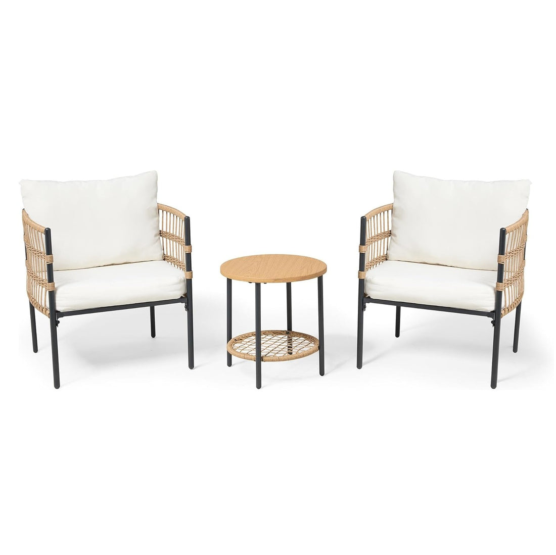 LAUSAINT HOME Patio Bistro Set, All-Weather Wicker Patio Furniture Set with Thick Cushions
