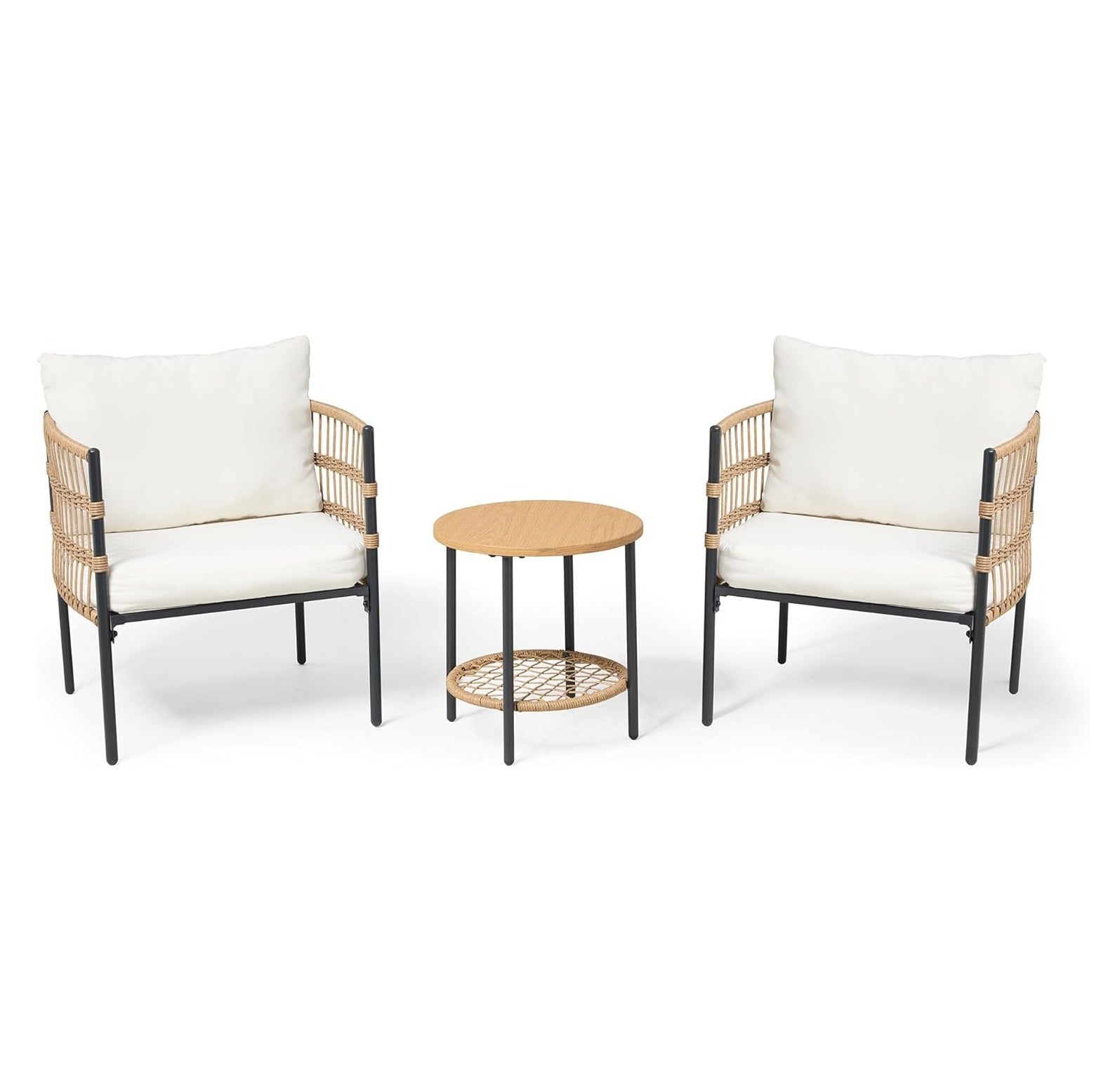 LAUSAINT HOME Patio Bistro Set, All-Weather Wicker Patio Furniture Set with Thick Cushions