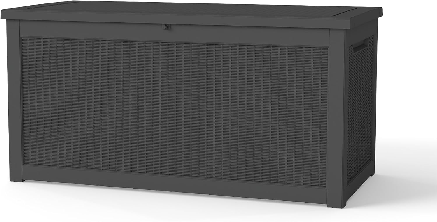 LAUSAINT HOME Resin Deck Box for Outdoor Storage - Weatherproof Patio Storage Bench