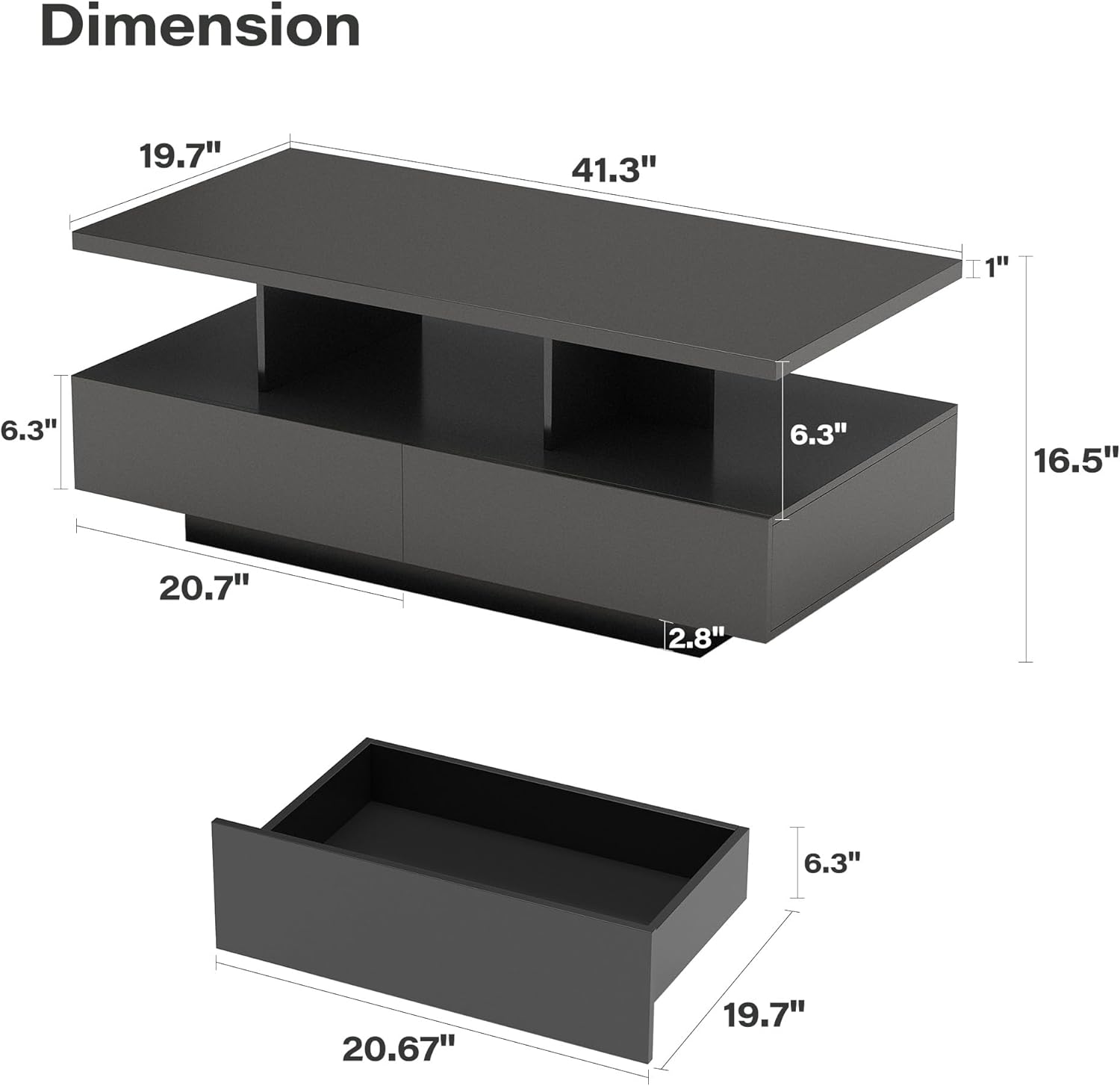 LAUSAINT HOME Coffee Table with Storage, 2-Tier LED Coffee Tables