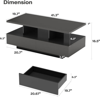 LAUSAINT HOME Coffee Table with Storage, 2-Tier LED Coffee Tables