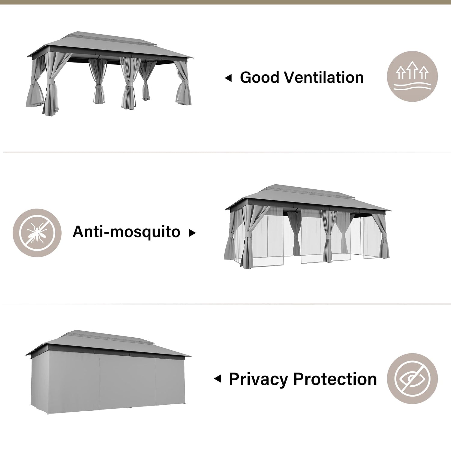LAUSAINT HOME Semi-Permanent Outdoor Patio Gazebo 10&