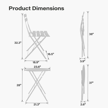 LAUSAINT HOME 3-Piece Steel Folding Bistro Set, Premium Weather-Resistant Patio Table &amp; Chairs