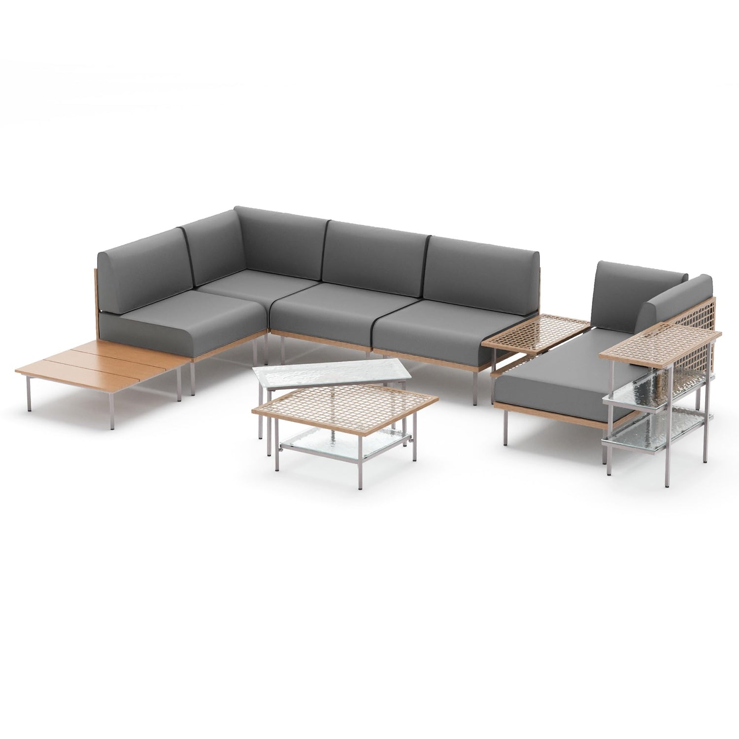 LAUSAINT HOME 7-Piece Outdoor Patio Furniture Set, Wicker Outdoor Conversation Set PE Rattan Sectional Sofa with Washable Cushions and Tempered Glass Table for Garden (Grey)