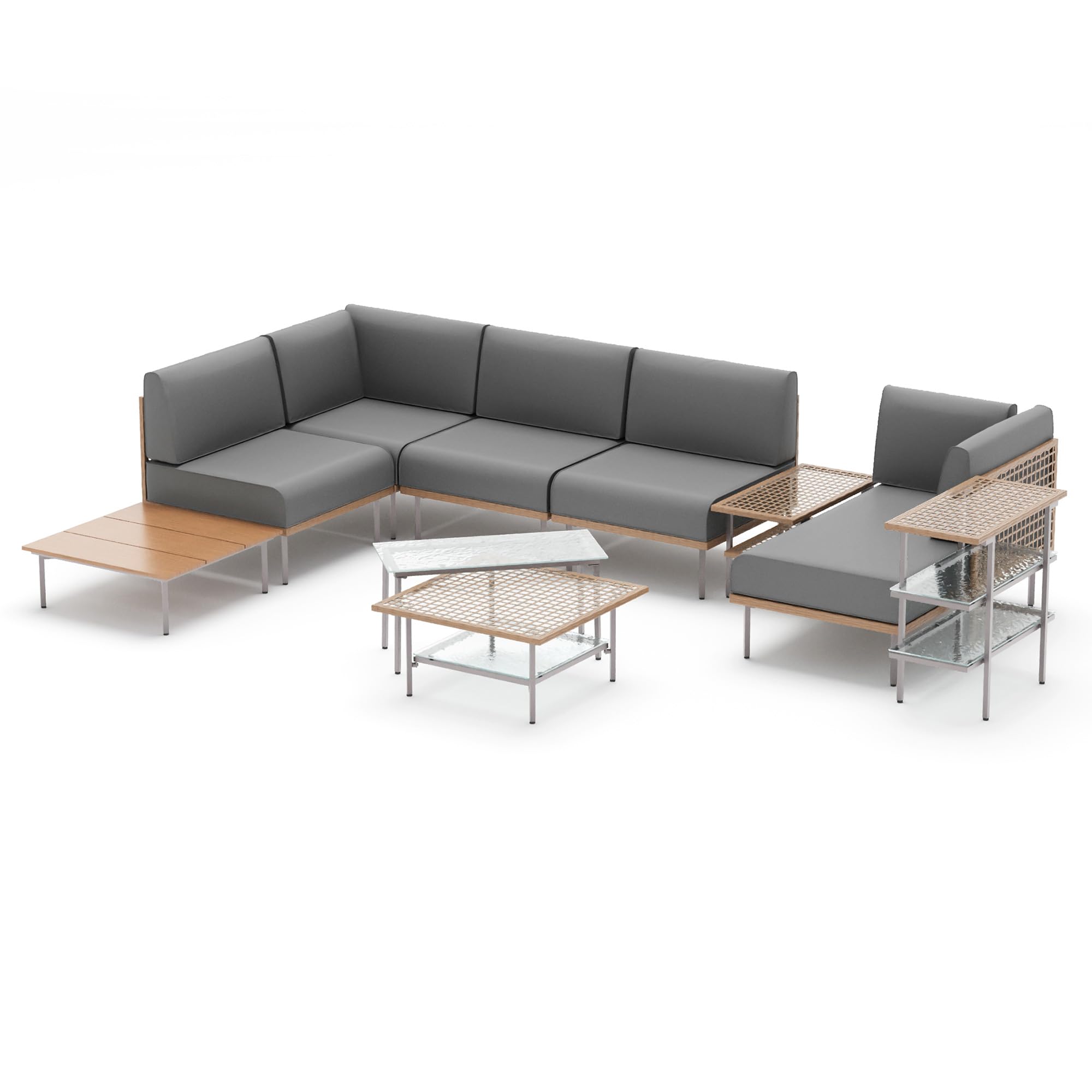 LAUSAINT HOME 7-Piece Outdoor Patio Furniture Set, Wicker Outdoor Conversation Set PE Rattan Sectional Sofa with Washable Cushions and Tempered Glass Table for Garden (Grey)