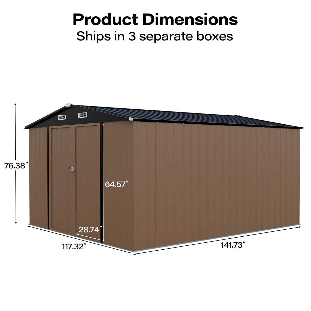 LAUSAINT HOME 10 x 3 FT 2-in-1 Metal Outdoor Storage Shed with Hardtop Gazebo, Lockable Galvanized Steel Lean-to Tool Shed with Sloped Roof, Black