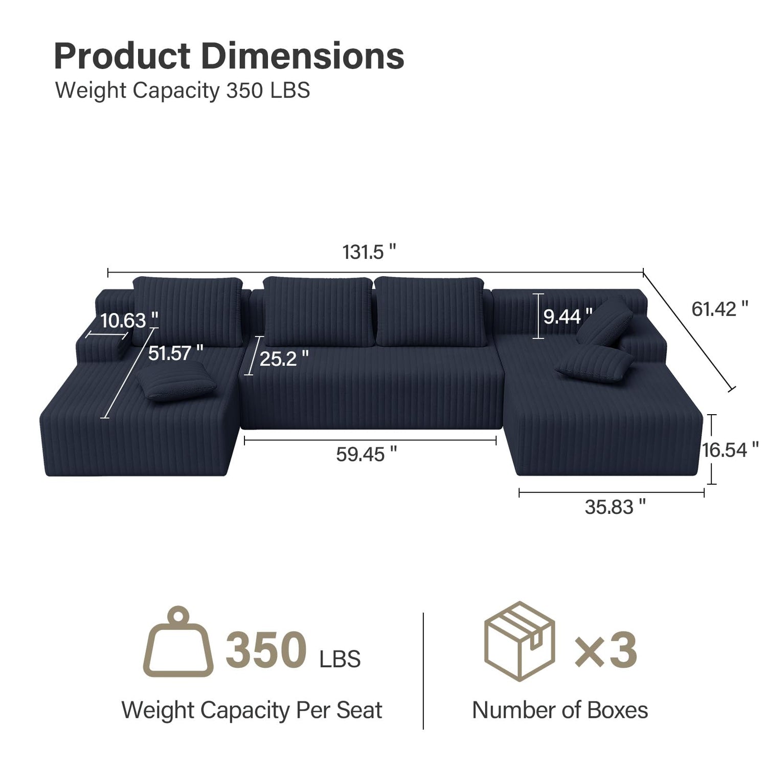LAUSAINT HOME 96" Modular Sectional Sofa Couches, L-Shaped Boneless Cloud Sofa with 3 Deep Seat