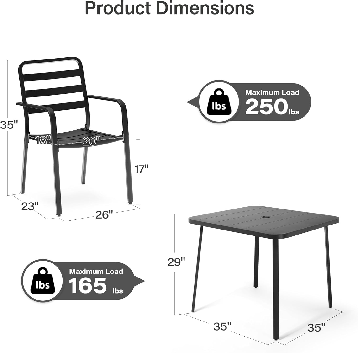 LAUSAINT HOME 5 Pieces Outdoor Dining Sets for 4, 35&