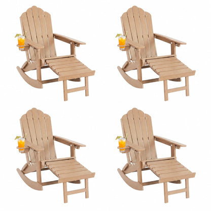 LAUSAINT HOME Folding Adirondack Rocking Chairs Set with Retractable Ottomans, 3-Position Adjustable Backrests and Cup Holders