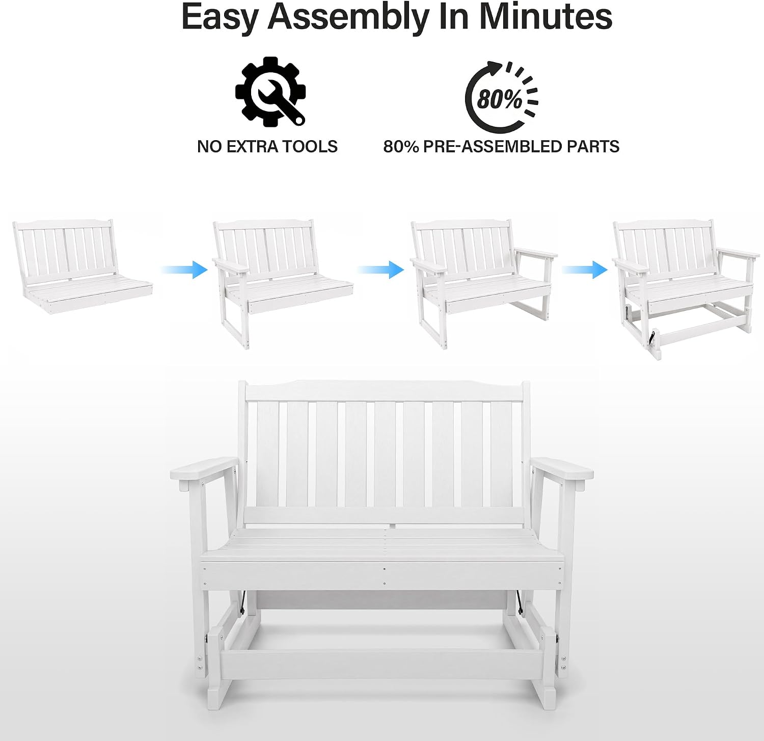 LAUSAINT HOME 2-Person HDPE Outdoor Glider Bench