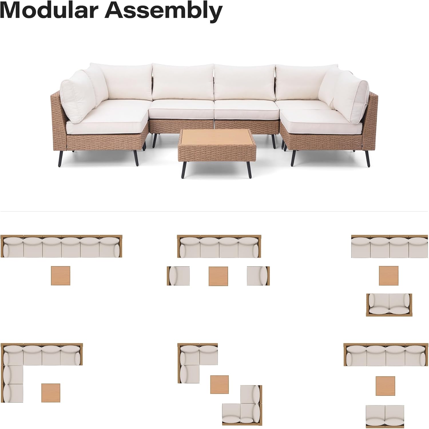 LAUSAINT HOME Outdoor Patio Furniture, 8 Piece Outdoor Sectional Sofa PE Rattan Wicker Patio Conversation Sets