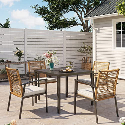 LAUSAINT HOME Outdoor Dining Table for 4, Square Table with Umbrella Hole