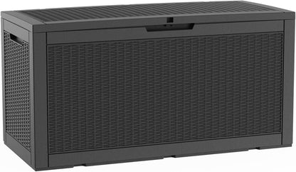 LAUSAINT HOME Resin Deck Box for Outdoor Storage - Weatherproof Patio Storage Bench